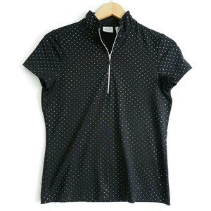 Chicos Zenergy Womens Golf Top Shirt Short Sleeve Black Silver Polka Dot 0 / 4